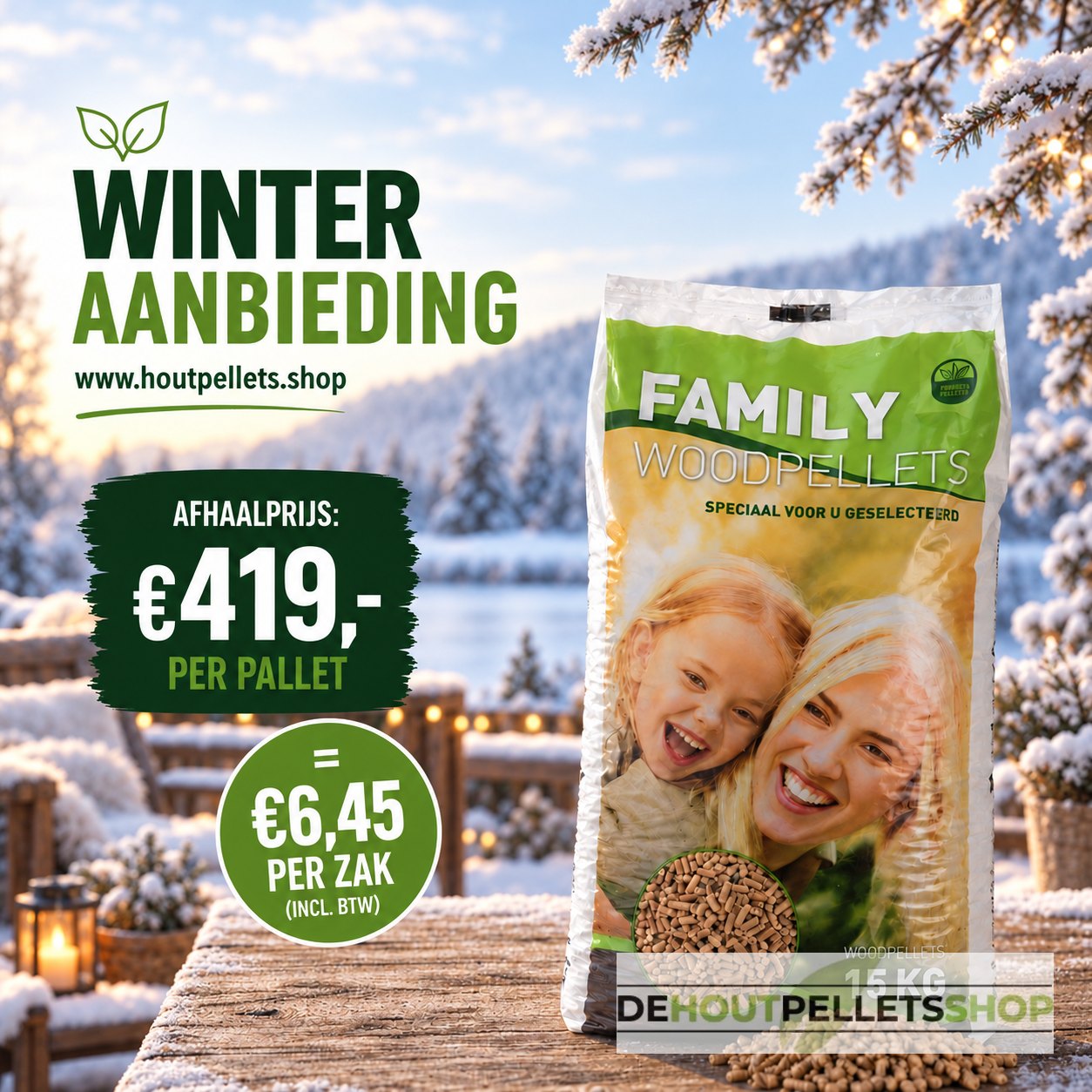 Winteraanbieding houtpellets per zak